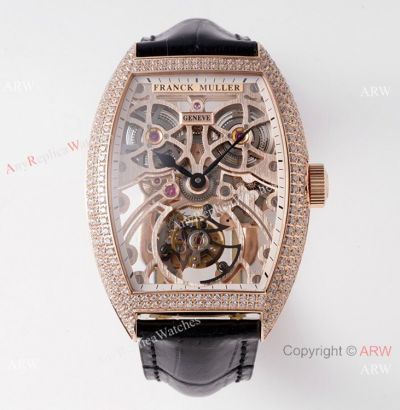 1:1 Super Clone Franck Muller Thunderbolt Tourbillon Iced Out Rose Gold Watch - 72 hour power reserve